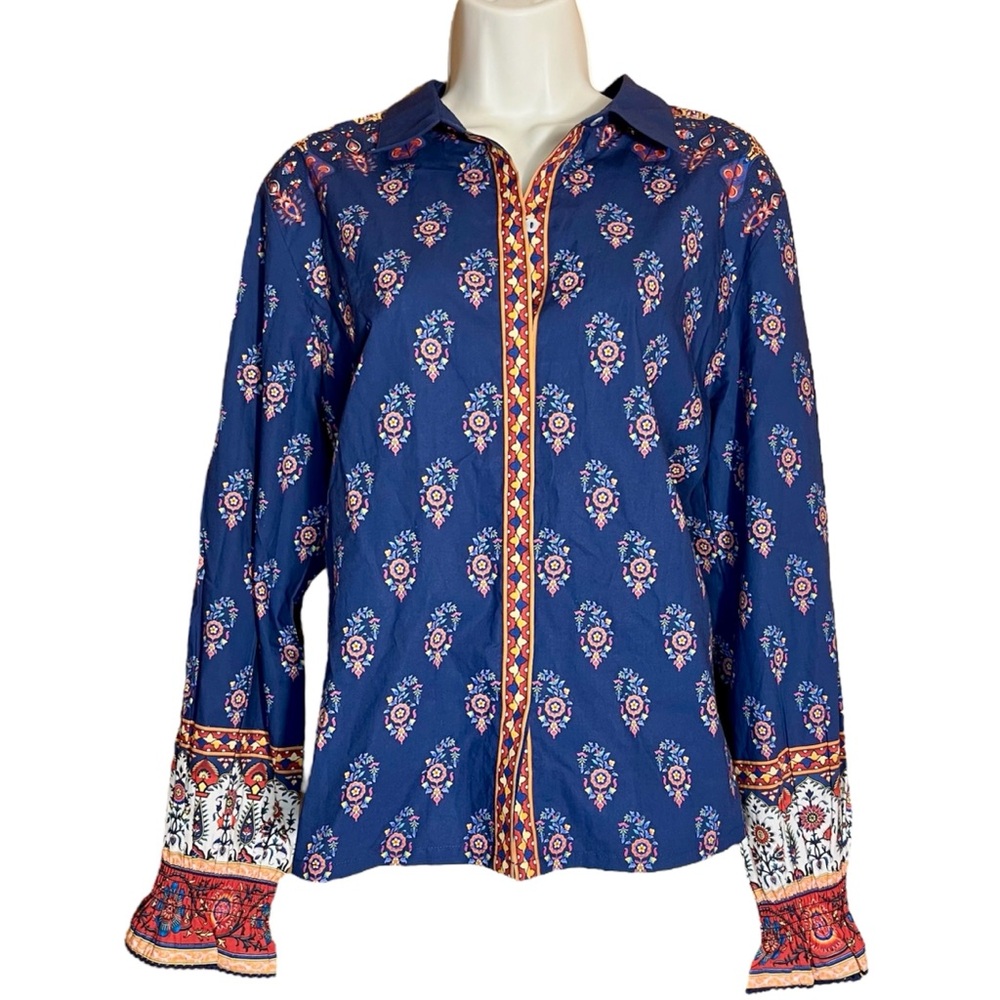 ANTHROPOLOGIE Tanvi Kedia Cotton Button Down Blouse Top Paisley Floral Shirt S